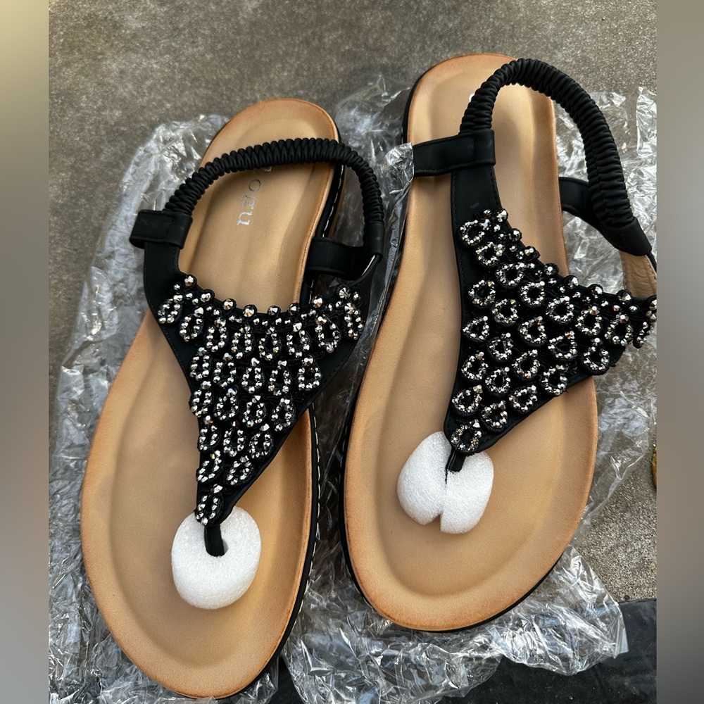 NEW Women's Flat Sandals Dressy Summer Shoe Casual Comfortable Rhinestone 8.5/39